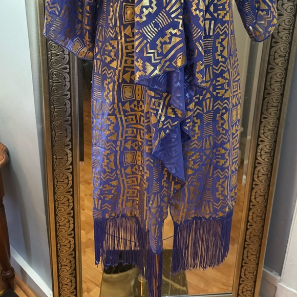 Vintage LuLaRoe Purple Gold Aztec Boho Kimono With Fringe - Picture 2 of 11